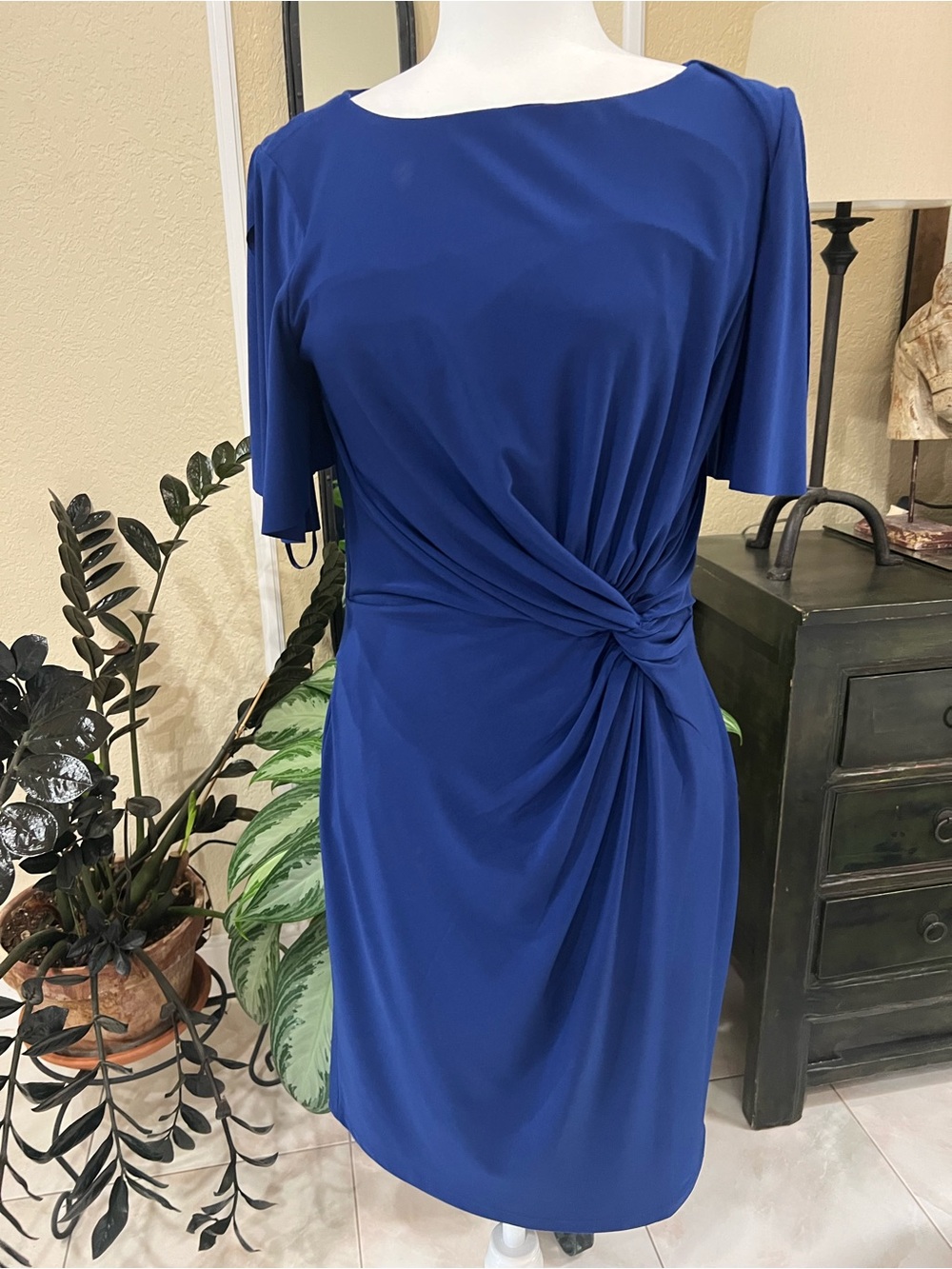 Ralph Lauren Royal Blue Midi Dress with Twist Waist
